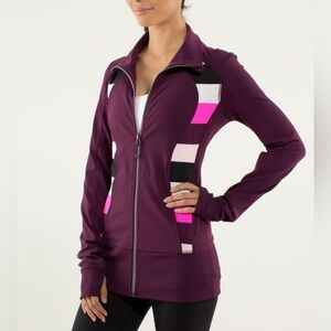 Lululemon Athletica Nice Asana Jacket Sz 6 Wome Plum/Pow Stripe Purple Full Zipa